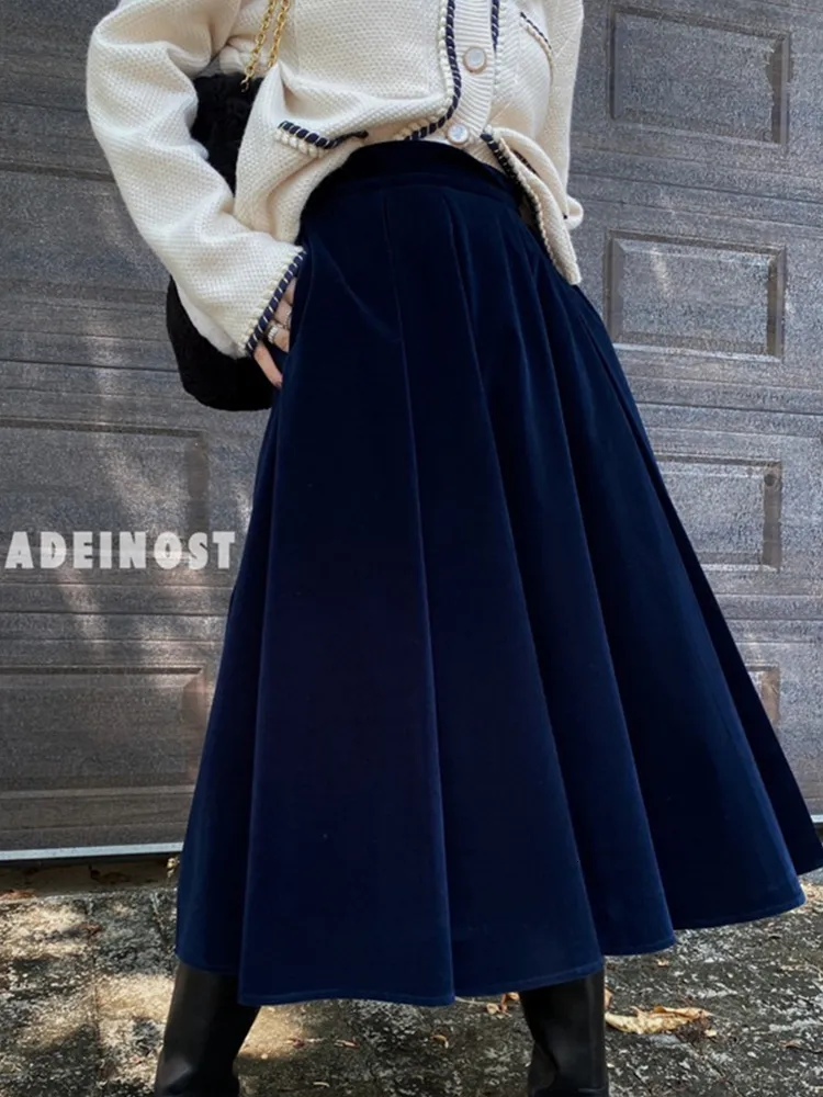 Повседневные платья Tigena Vintage Velvet Midi Midi Long Юбка Женщины Осень Зимние элегантные все матч сплошной ассорти