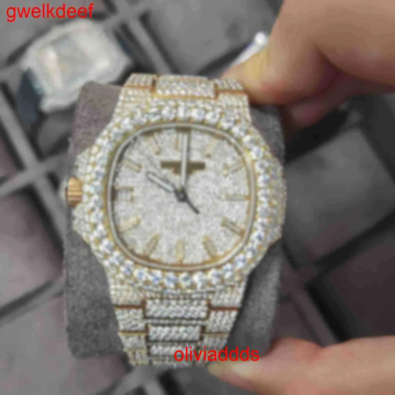 Hoogwaardige mode Iced Out Out Watchesmens Pols Luxury ronde Cut Lab Gr Ddgu 7XJC