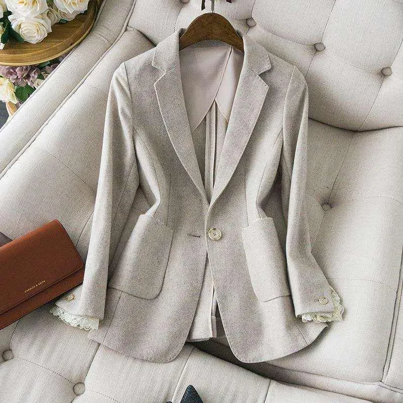 Women's Suits & Blazers Suit Jacket Women Autumn And Winter Korean Slim Buckle Cardigan Commuter Long Sleeve Small OL Trend