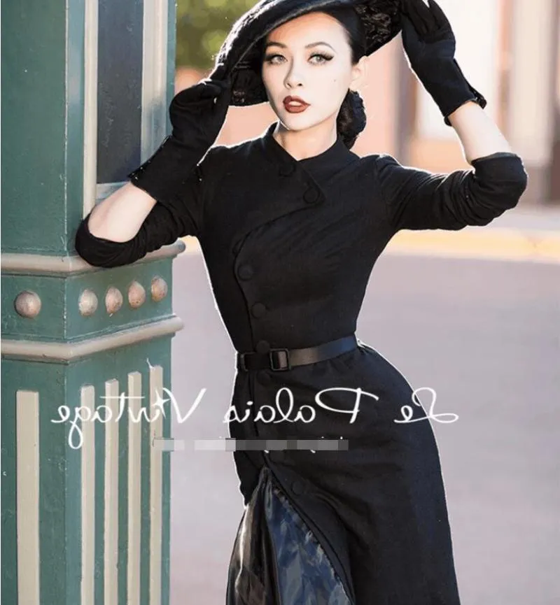 Casual Dresses 2023 High-end Black Single-breasted Wool Asymmetrical Design Gauze Fashion Temperament Hepburn Retro Style Dress Top