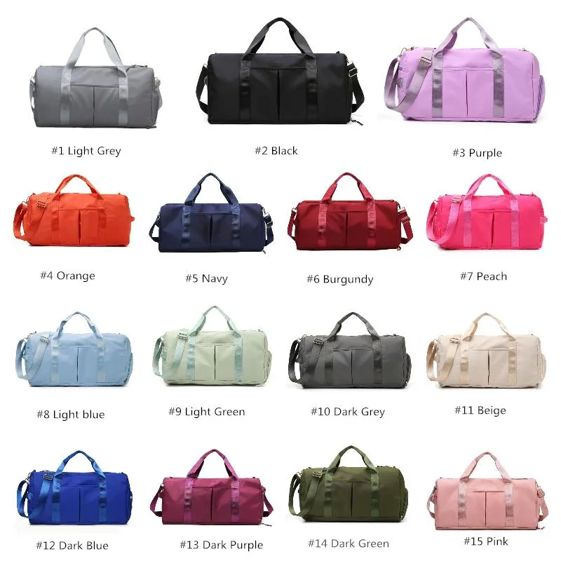 LL Duffel Bag Многофункциональный нейлоновый тайник для хранения Йога Тренажерный зал Большой унисекс Путешествия Водонепроницаемые повседневные пляжные сумки для багажа 15 цветов