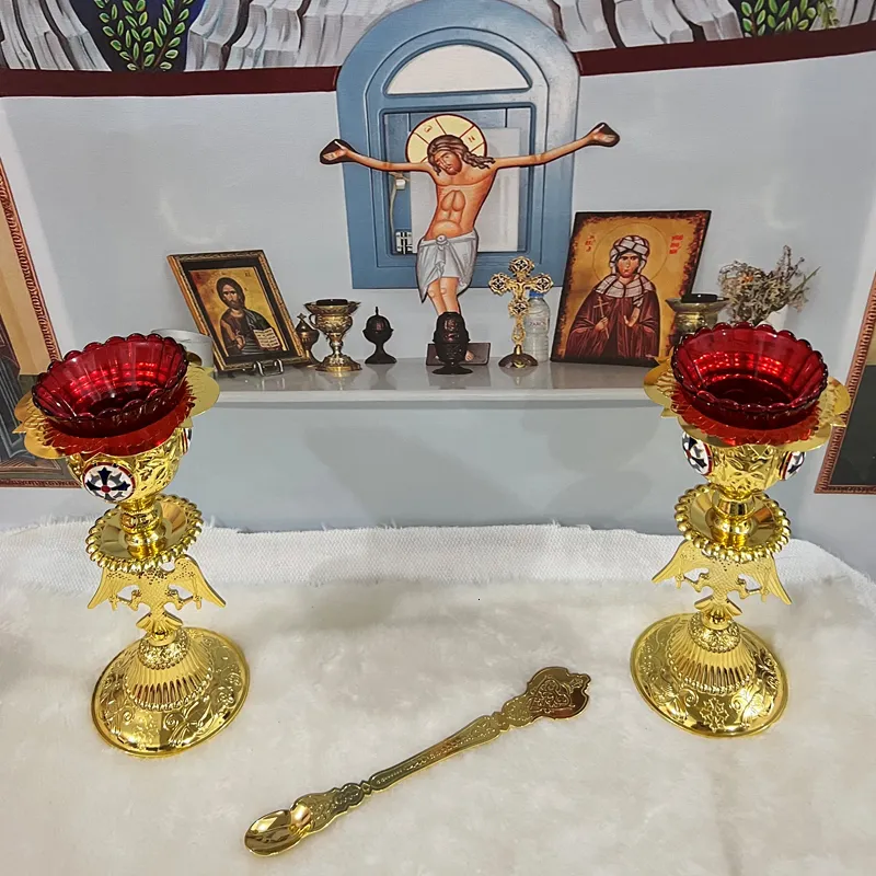 Decorazione per feste Oro ortodosso Croce Scoop Religioso Strumento per acqua santa Cucchiaio Cattolico Cirios Religiosos Forniture per la chiesa 230221