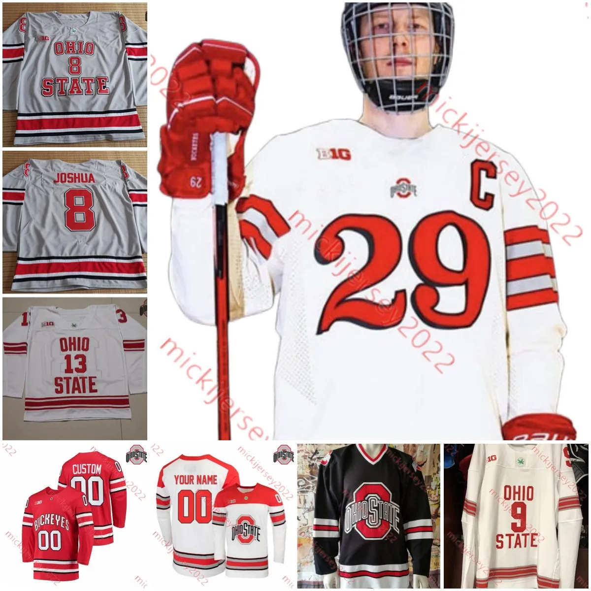 Op maat gestikt Ohio State Buckeyes Hockey Jersey James Marooney Cole McWard John Larkin Tyler Duke Mason Lohrei Evan McIntyre Scooter Brickey Ohio State Jerseys