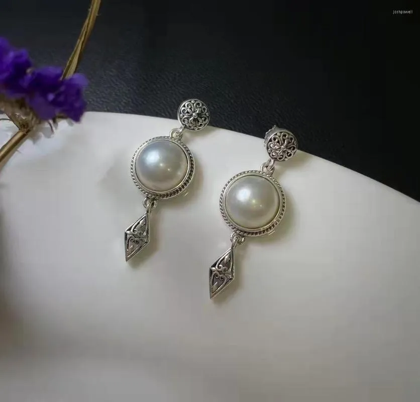 Dangle Küpeler 1 Çifti Mabe Shell Pearl Silver 925 Kadın Takı Lüks Beyanı Düğün Jewelr Natural