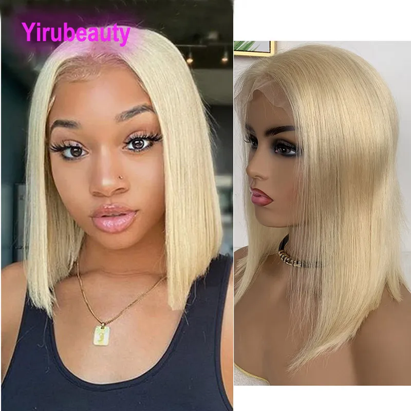 10-18inch 13x4 Bob Hair Spets Front Wig 613# Blond Peruvian Virgin Human Remy Hair Wig Silkeslen Straight Yirubeauty