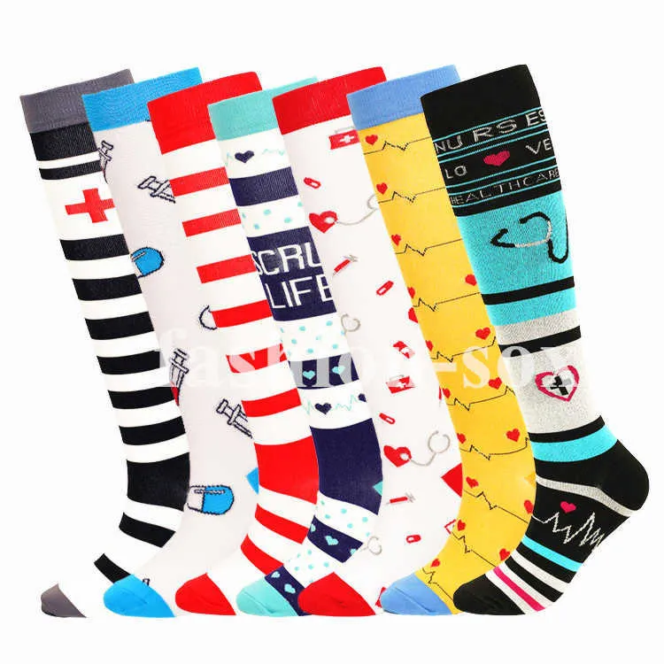 5 -st sokken kousen nieuwe compressie sokken knie hoge verpleegkundige medisch oedeem diabetes spataderen vrouwen mannen running sport marathon sokken z0221