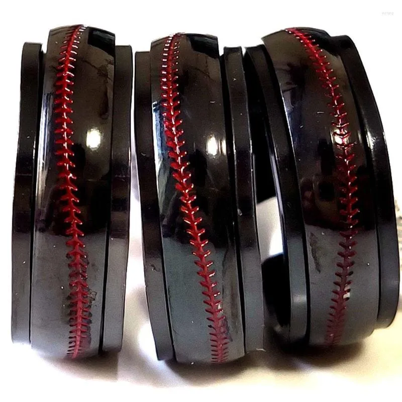 Anelli a grappolo 20/36 pezzi da uomo 8mm Linea di baseball sportiva Anello rotante in acciaio inossidabile con cuciture rosse Punk creativo