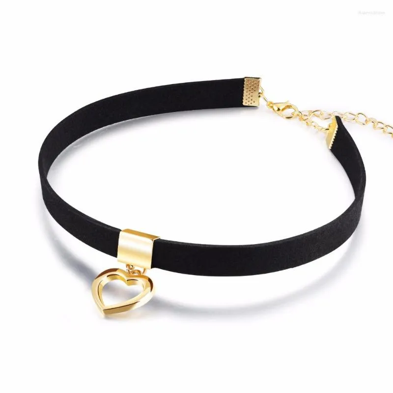 Choker Fashion Gold Color Heart Necklace Women Wide Black Flannel Collar Necklaces & Pendants Neck Chain Lady Jewerly