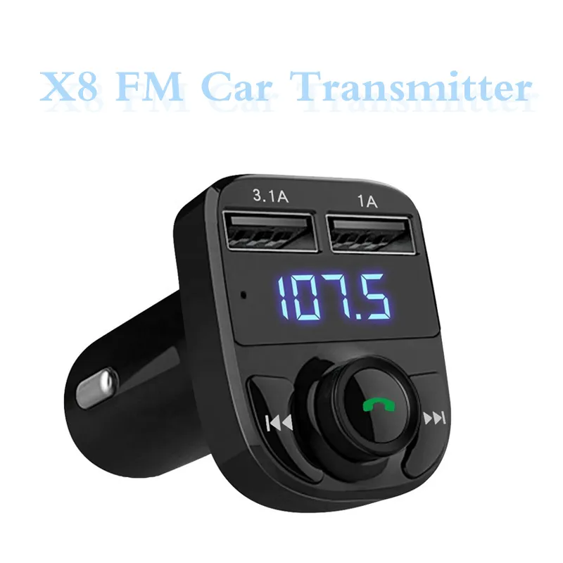 X8 Auto Bluetooth-zenders Dual USB Auto Handsfree Kit MP3-speler Oplader Snel opladen Draadloze FM-modulatorzender met doos