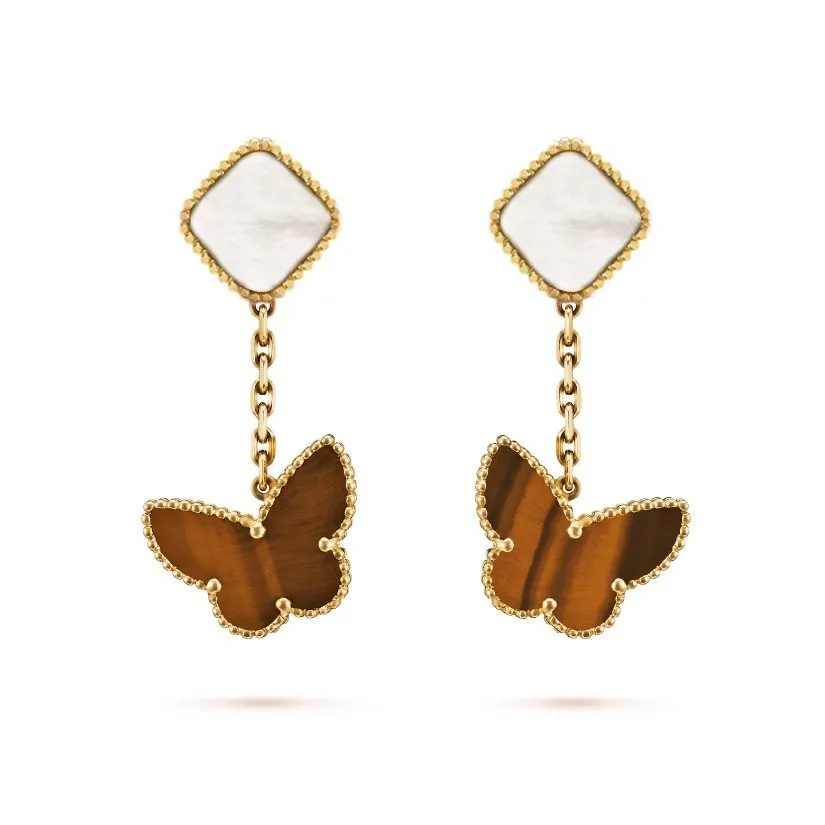 Lucky Alhambrbs Earrings Butterfly clover Dangle Earrings for Womens Fashion 4 leaf Flower Earings Mother-of-pearl Diamond Agate Multiple Styles Wedding A