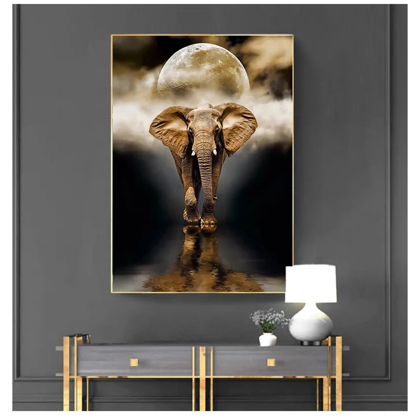 Wall Art Animal Posters Prints op canvas schilderij voor woonkamer thuis decor geen frame retro goud olifant olieverfschilderijen woo