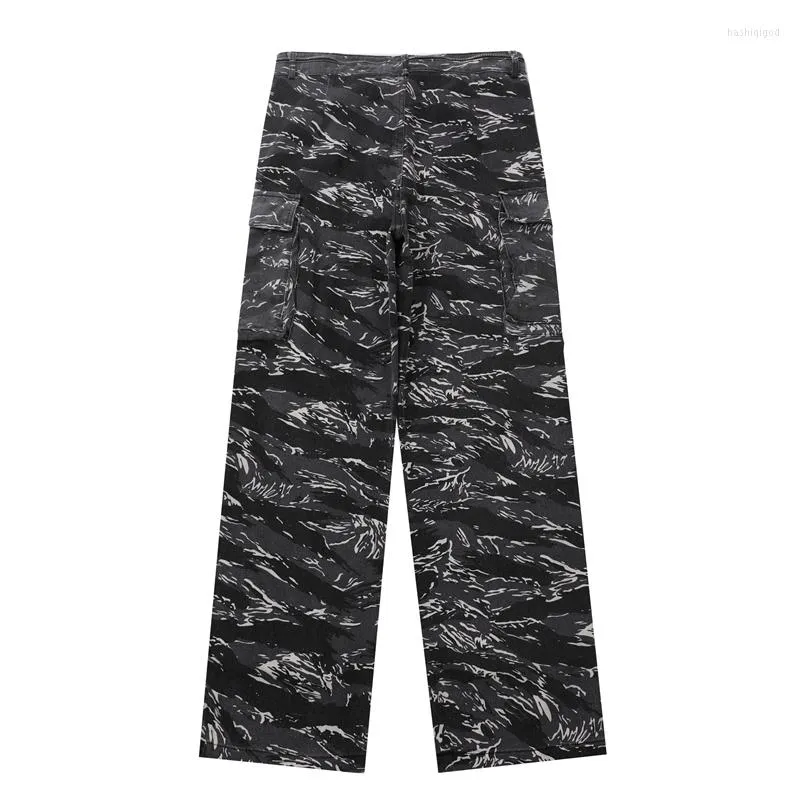 Men's Jeans Harajuku Contrast Color Spliced Camouflage Denim Cargo Pants Men's And Women's Straight Baggy Pockets Oversized Trousers