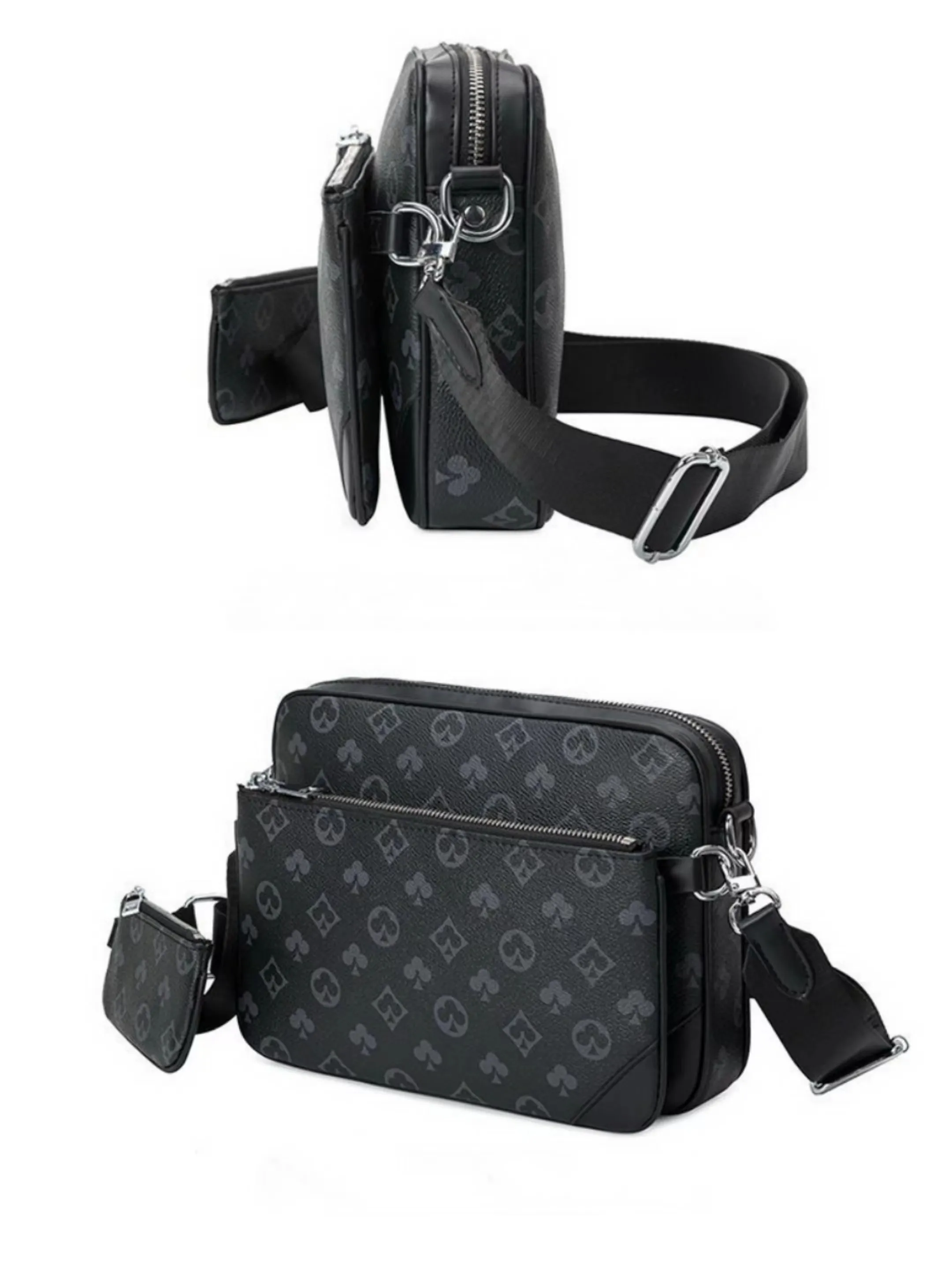 ショルダーバッグ・ポシェット Cotton big crossbag BLACK New Fashion Designer Leather Patchwork Crossbody Bag Set For