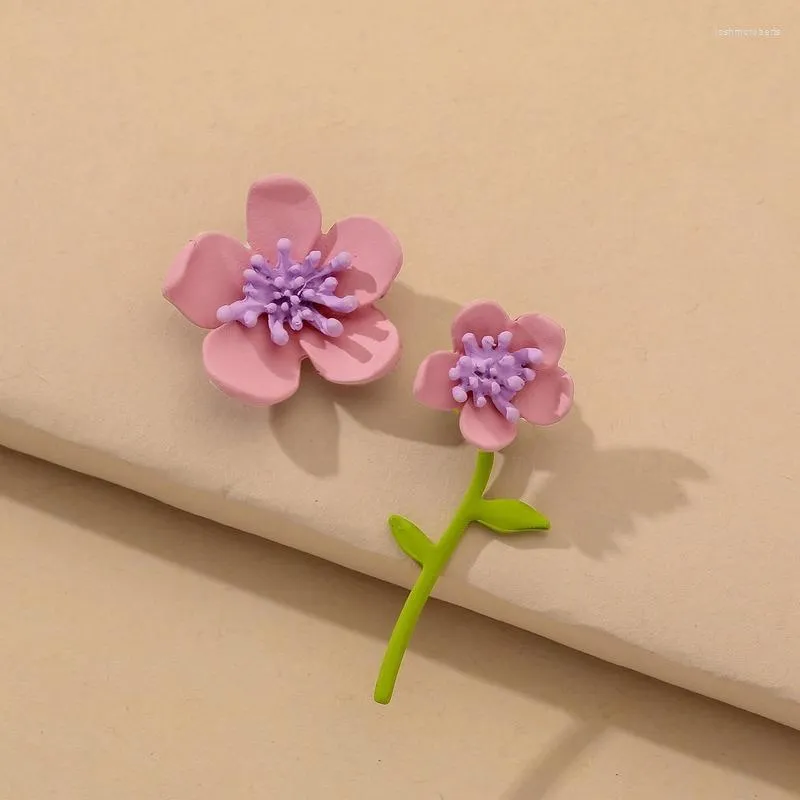 Dangle Earrings Korean Version Of Cute Painted Asymmetrical Flower Sweet Five-leaf Wild Jewelry Fashion