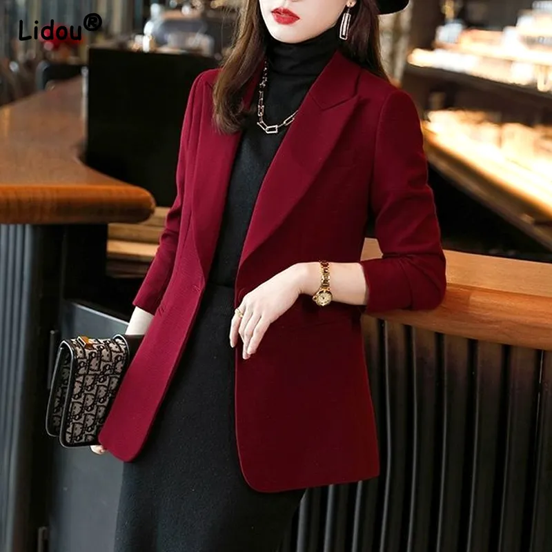 Women's Suits Blazers Capable Intellectual Notched Button Loose Solid Color Formal Office Lady Clothing Thin Autumn Winter Casual 230221