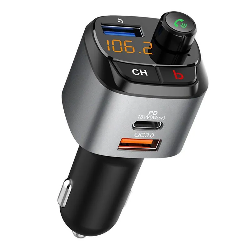 FM-передатчики для сотового телефона Bluetooth C68 BT5.0 Автомобильный комплект громкой связи QC3.0 PD18W Быстрое автомобильное зарядное устройство Беспроводной автомобильный MP3-плеер