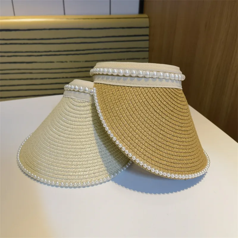 Hoed strandhoeden voor vrouwen emmer hoed pet hoeden stro hoed zon hoed zon vizier parel luxe kaki beige zomer