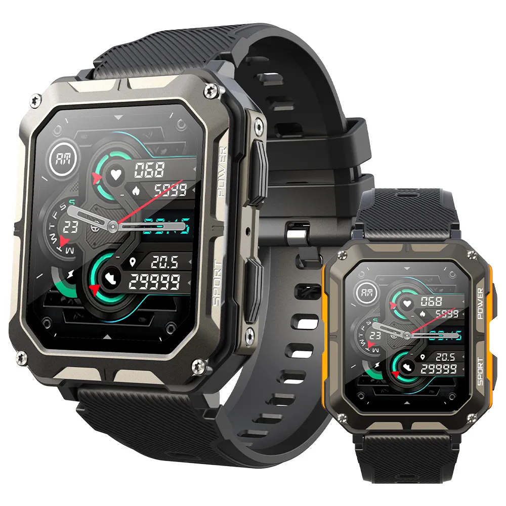 C20PRO Militar Smart Watch Men Exército ao ar livre IP68 5ATM Freqüência cardíaca à prova d'água Oxigênio Smartwatch para homens Android iOS