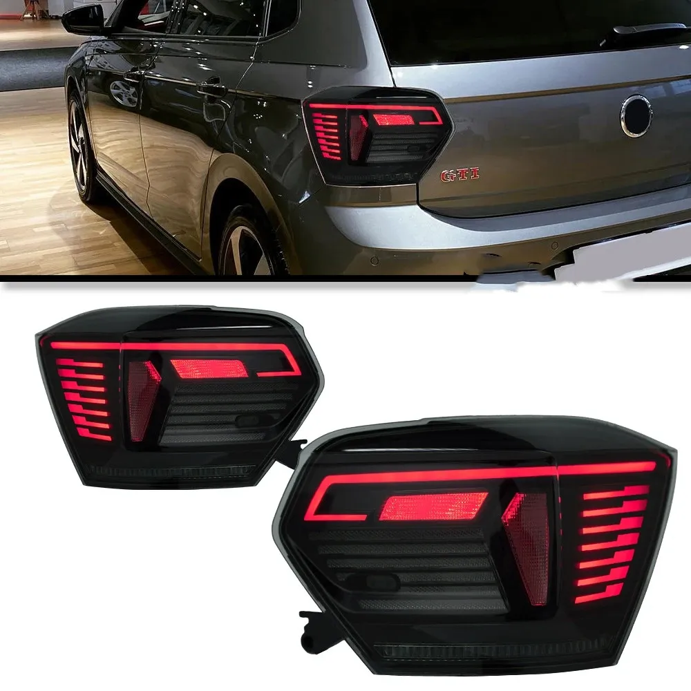 Luces traseras de coche para nuevo Polo Virtus 20 19-2022, luz trasera LED, estilo negro, señal de marcha, freno, luces de estacionamiento de marcha atrás