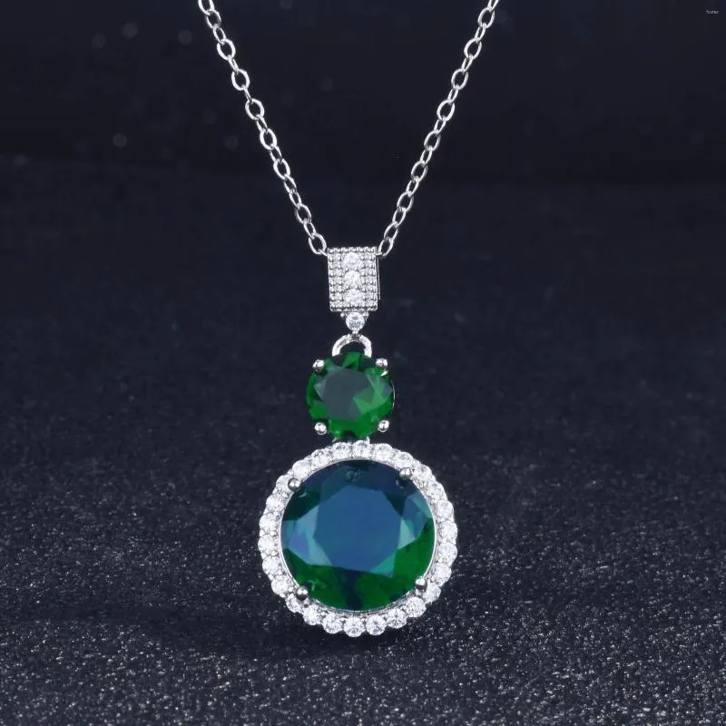 Hänghalsband klassisk kvalitet rund imiterad smaragd stenhalsband för kvinnor fina födelsesten smycken engagemang tillbehör grossist