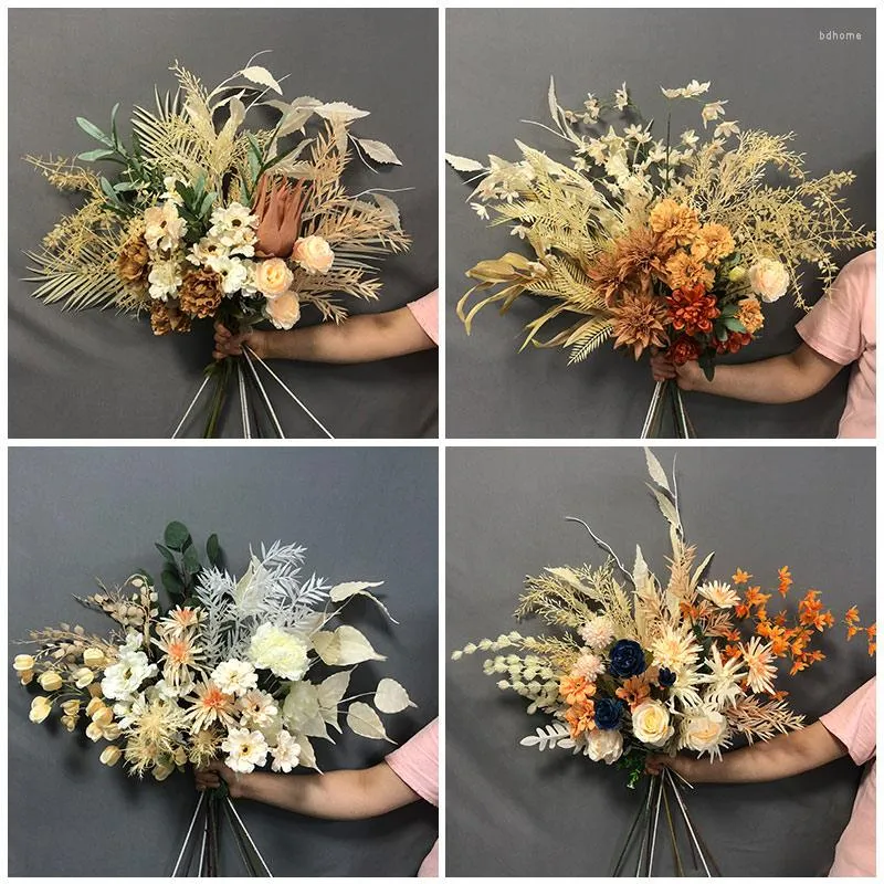 Dekorativa blommor Artificial Flower Champagne Series Bouquet Wedding Arrangement Window Bakgrund