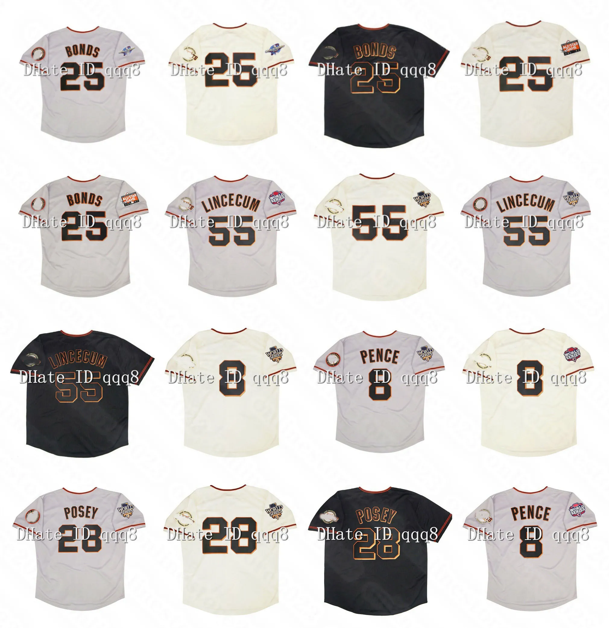 25 Barry Bonds Jersey 2002 Retro Francisco Tim Lincecum Hunter Pence Buster Posey 2010 2012 WS Patch 2007 All Star Vintage Baseball Jerseys