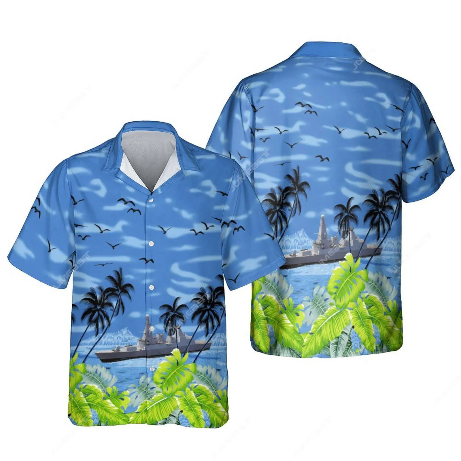 Men's Casual Shirts Jumeast 3D Printed Ship Palm Tree Tactical Men Hawaiian Warship Artwork Beach Blouses Camisa Social Youth Drip Clothes 230221