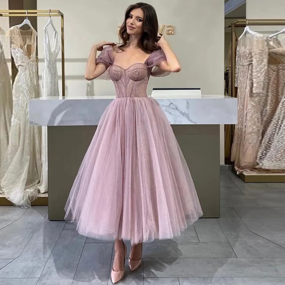 Seqined Tulle Short Prom Dresses A-line Off The Shoulder Women's Evening Formal Gowns Saudi Arabia Homecoming Vestidos De Fieast 2023