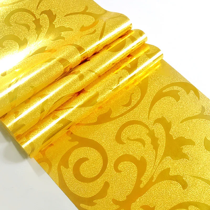 Luxury 3D Embossed Gold Foil Gold Wallpaper For Living Room, Bedroom