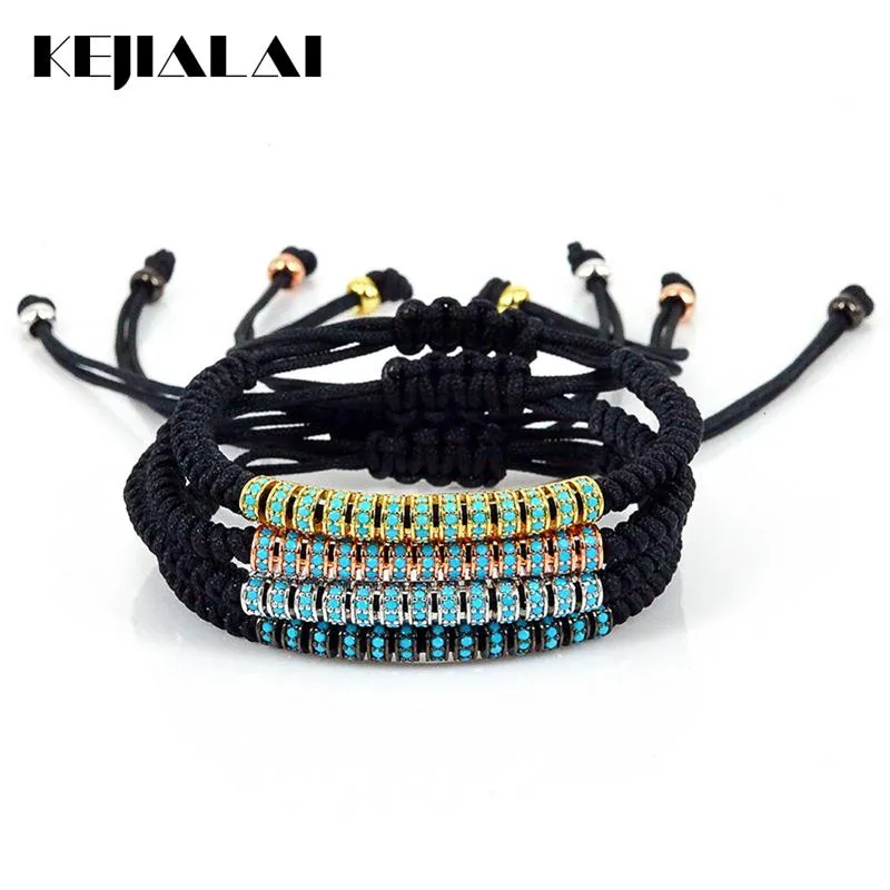 Bracelets de charme Bracelet à la mode Bleu CZ Noir Pistolet Plaqué Long Tube Bouchons Macramé Hommes Pour Femmes Bijoux Tressage Femme