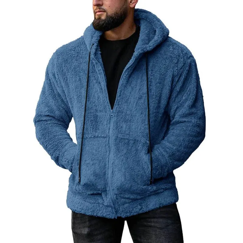 Jackets masculinos Men do inverno Cardigan Cardigan Hooded fofo zip de streetwear quente colheita suéter Sherpa Fuzzy Sherpa