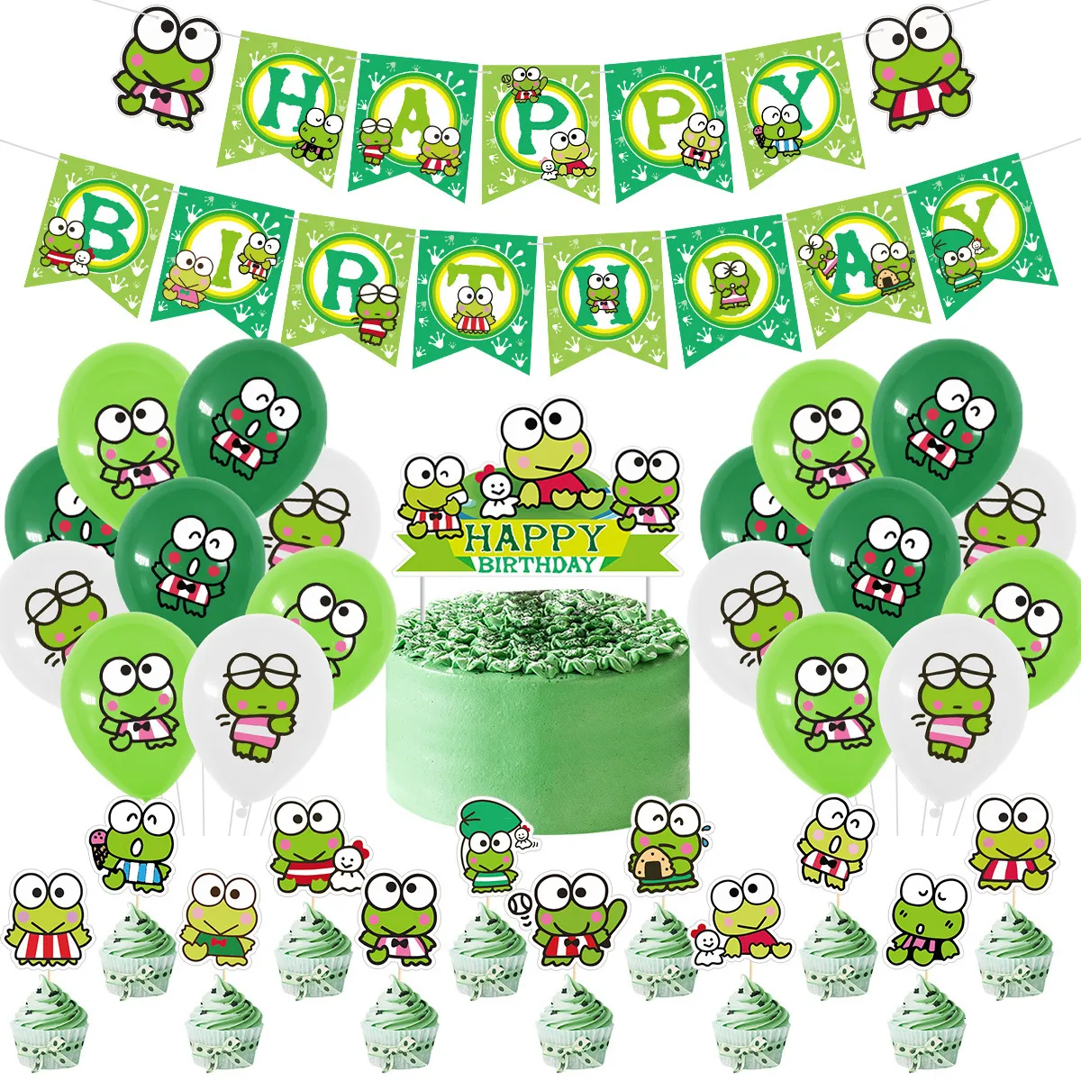Andra evenemangsfestartiklar sursurpirse groda tema födelsedagsdekoration gröna ballonger brev banner cake topper för barn 230221