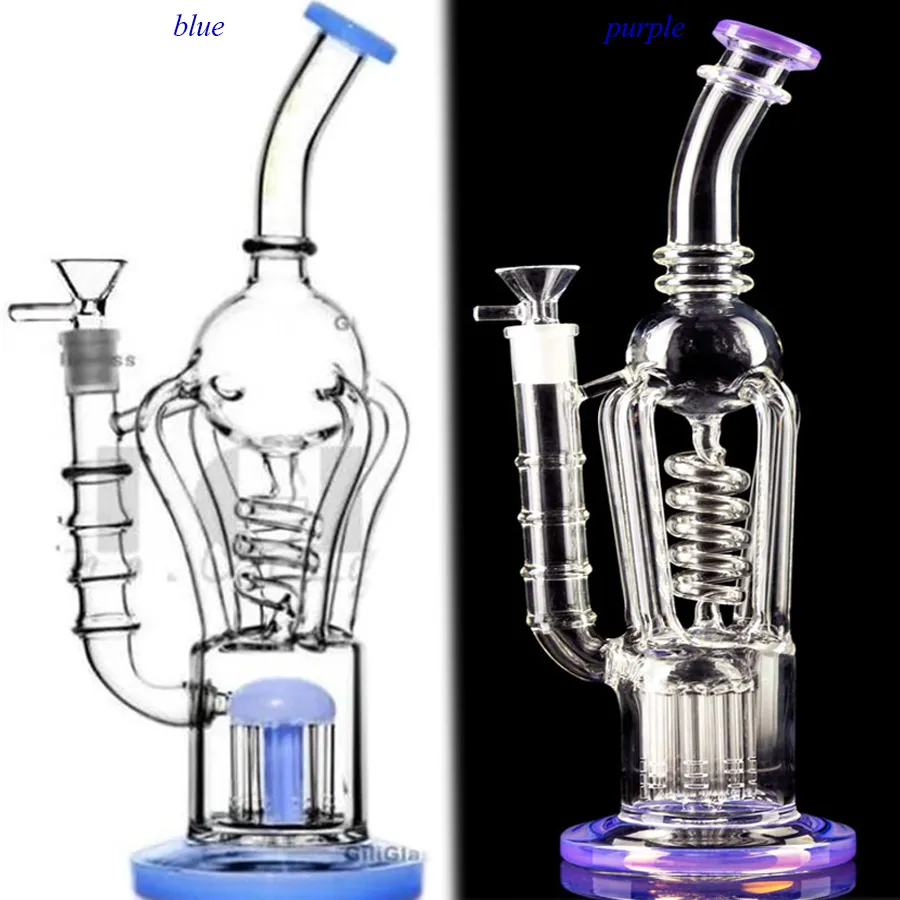 12.5 pouces Freezable Bong Hookahs Recycler Dab Rigs Bongs En Verre Conduites D'eau Bongs D'eau En Verre Épais Avec Bol De 14mm