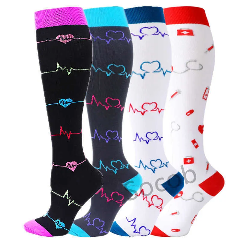 5 st strumpor Hosiery Compression Stocking Nurses Knee High Running Socks Pressure Socks Sport Circulation Athletic Varicose Venes Women Rese Socks Z0221