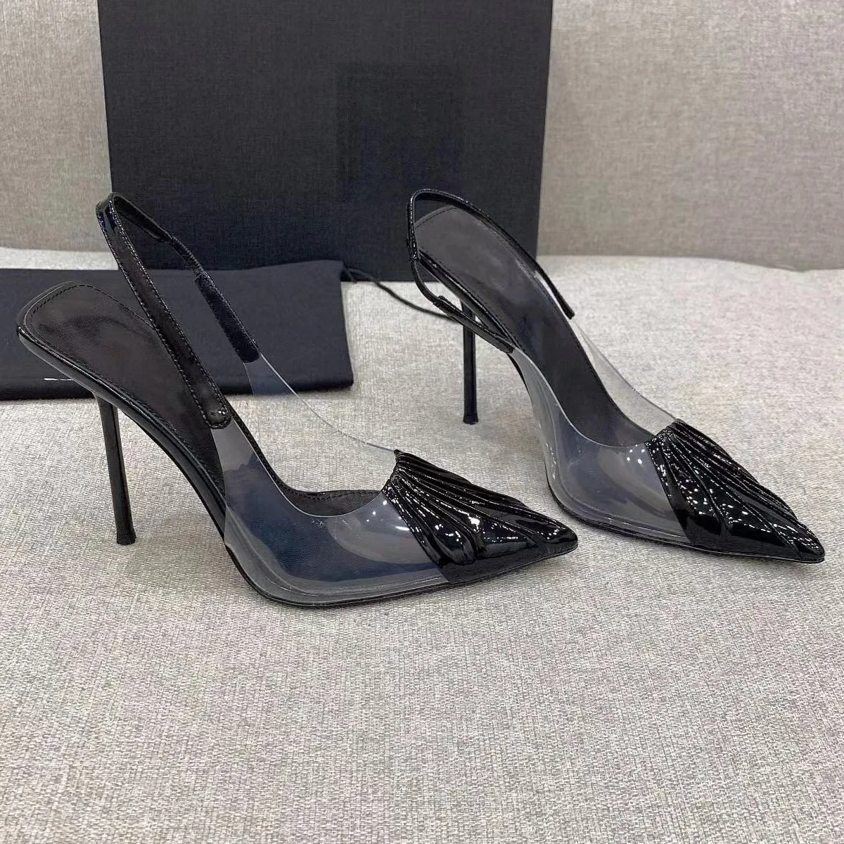 2023 Designer High Heel Sandals PVC Women Heels Party Dress Shoes Classic Tom Sexig läderband Lyftig mode lyxigt transparent patentläder Summer Sandal