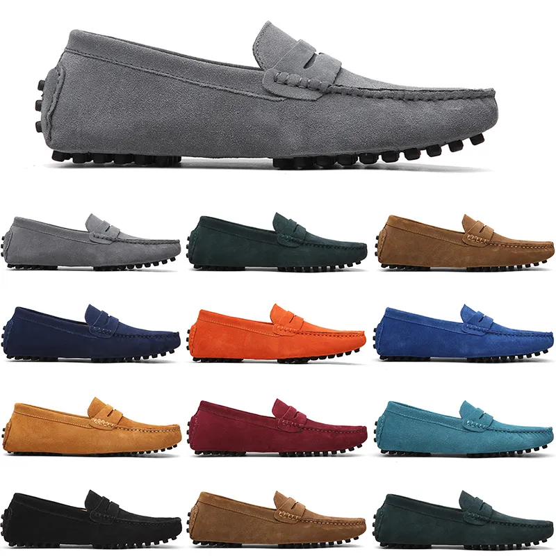 Gai sapatos casuais masculinos preto claro azul vermelho cinza laranja verde marrom deslizamento em sapato de couro de camurça preguiçoso tamanho grande 38-47 azul profundo