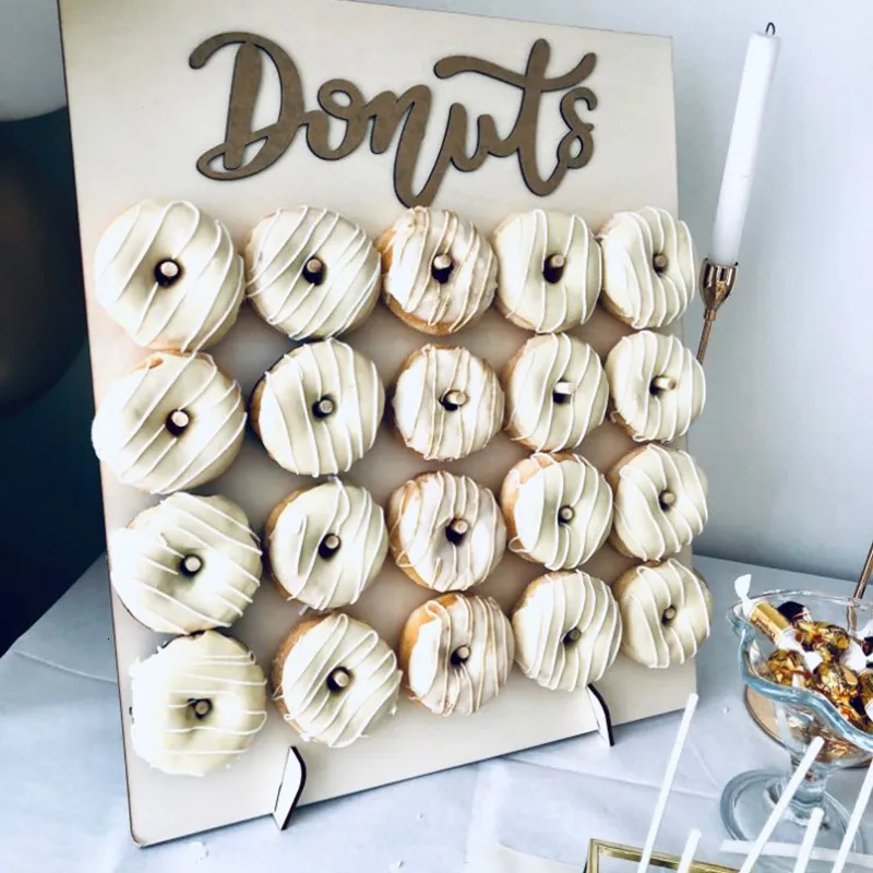 Andra festliga festförsörjningar DIY Trä Donut Wall Rustic Wedding Decoration Table Decor Baby Shower Anniversary Birthday Event Favorite 230221