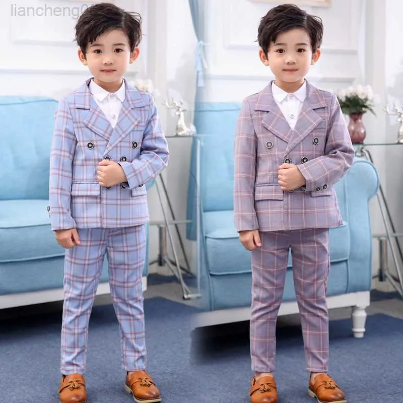 Completi di abbigliamento Set di abiti scozzesi per bambini formali Set di vestiti per ragazzi di fiori Host per feste di matrimonio Come Kids Blazer a 2 petti Pantaloni 2 pezzi Set di vestiti W0222