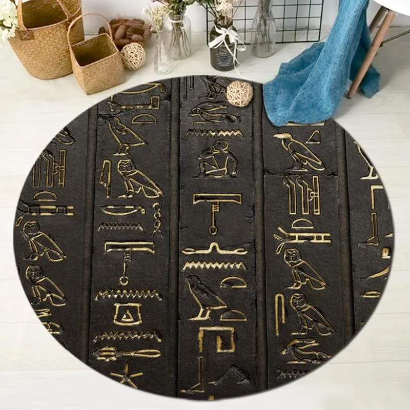 Tappeti Antichi geroglifici egiziani Tappeti rotondi per bambini e cuscini in velluto di cristallo per il soggiorno di casa