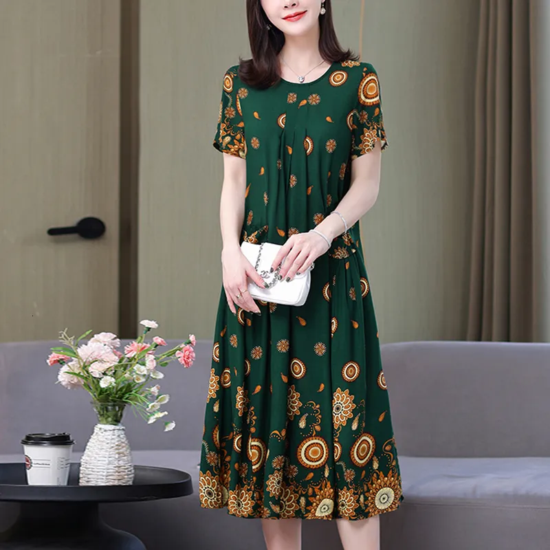 summer casual dresses 2024 Fashion Women Summer Casual-Neck Print Short Sleeve Loose Dress Summer  Dresses for Women 2024 Mothers Day Gifts for Women Birthday Gifts for Women