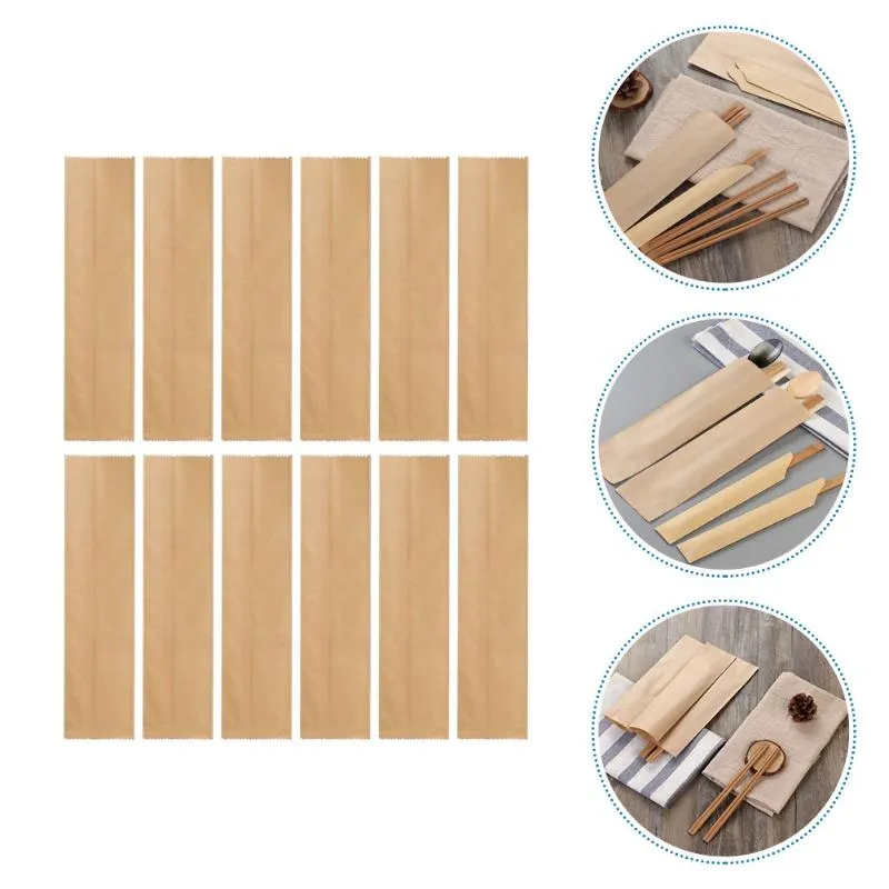 Emballage cadeau 200pcs Cutters Forks Paquet jetable Sac Cuillère Couverts Papier Kraft