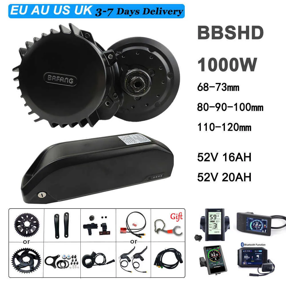 BAFANG MID MOTOR DO MENTO BBSHD 1000W 52V KIT CONCLUIM 68mm 100mm 120mm Motor elétrico Ebike Kit com bateria 16ah 20ah