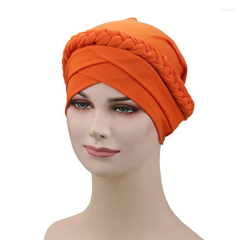 Ethnic Clothing Muslim Women Elastic Cross Silk Braid Turban Hat Scarf Cancer Chemo Beanie Cap Hijab Headwear Head Wrap Hair Cover