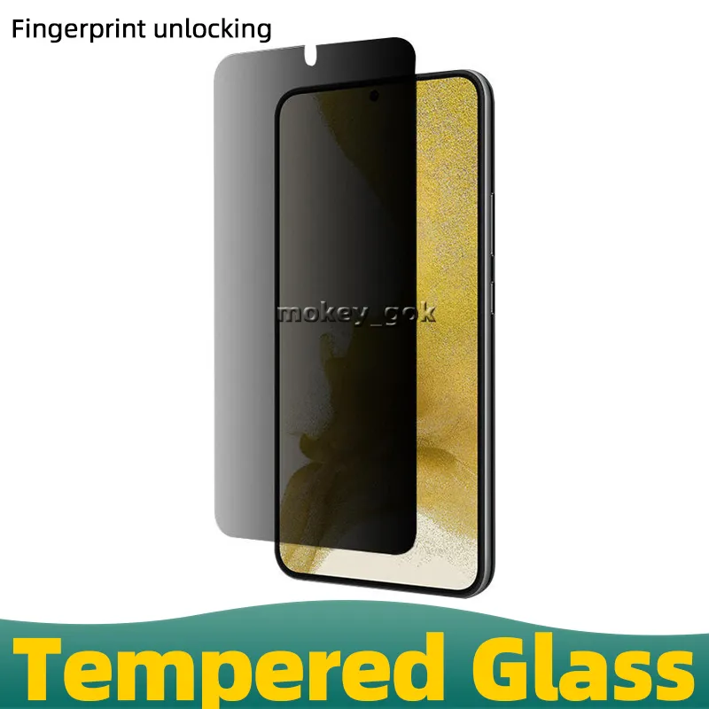 Samsung Galaxy S22 S21 S23 S23Plus 개인 정보 강화 유리 필름 초음파 지문 잠금 해제를위한 스크린 보호기 안티 스피