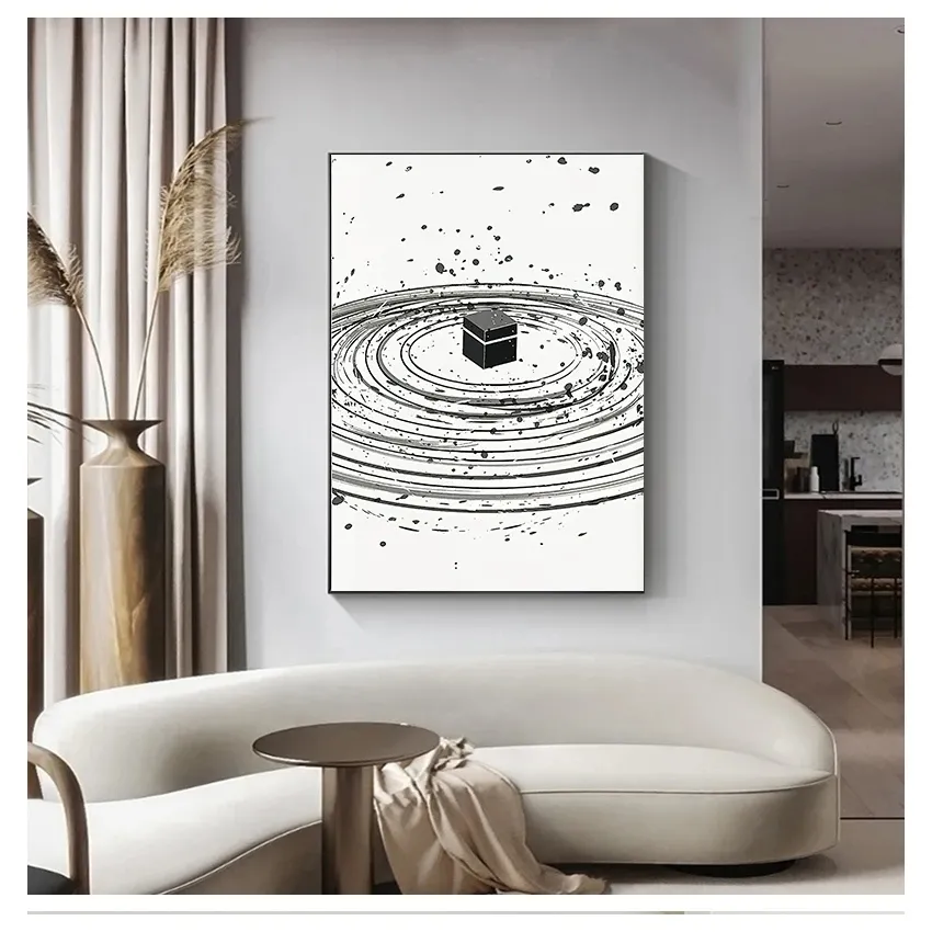 Islamic Wall Art Canvas Painting Poster musulmano Nero Bianco Arte tradizionale Immagine Home Decor Kabah Illustrazione Stampa astratta Woo