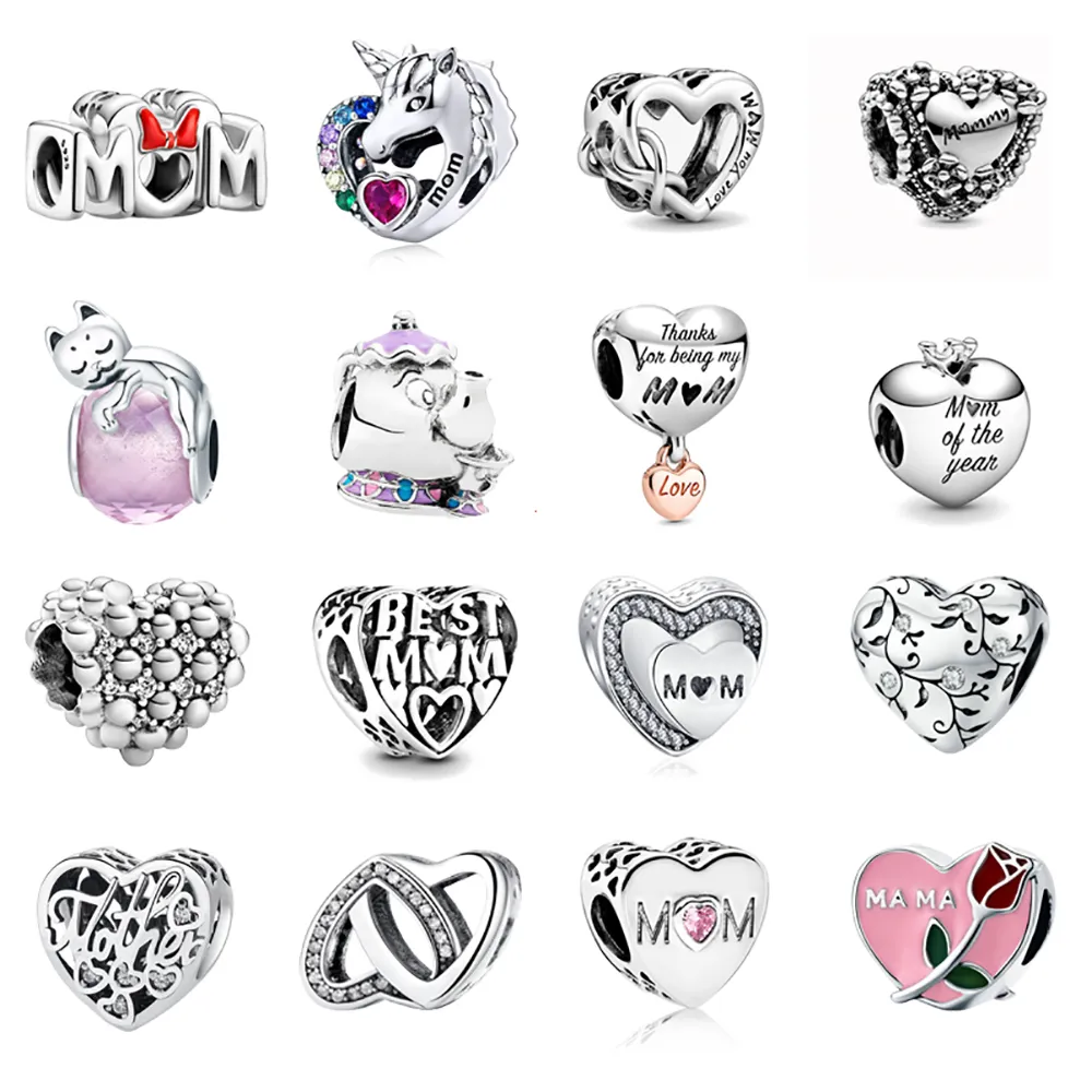 925 Sterling Silver New Fashion Charm 925 Silver Mother's Heart Bead, compatibel met 925 zilveren originele Pandora -armband, maakt doe -het -zelf vrouwelijke cadeau -sieraden