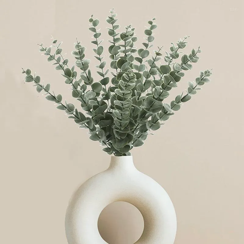 Decoratieve bloemen 38 cm 12 stks kunstmatige eucalyptus groene tak bladeren nep planten stengel bulk boeket bruiloft centerpieces home decoratie