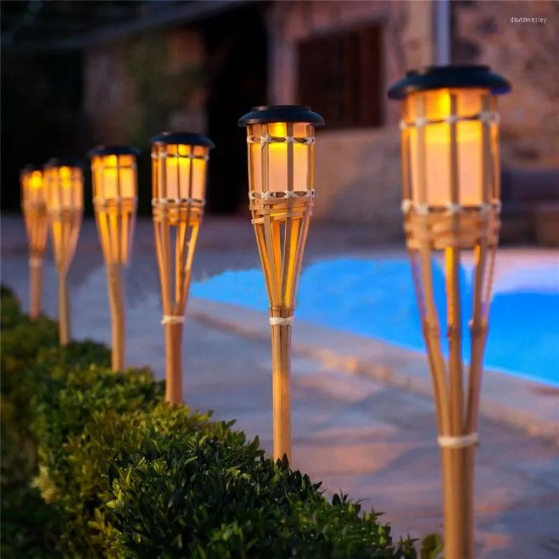 Creative Solar Bamboo Torch Light Landscape Outdoor Villa Simple Design Handcraft Courtyard Fence Garden Spike Lawn Lamp