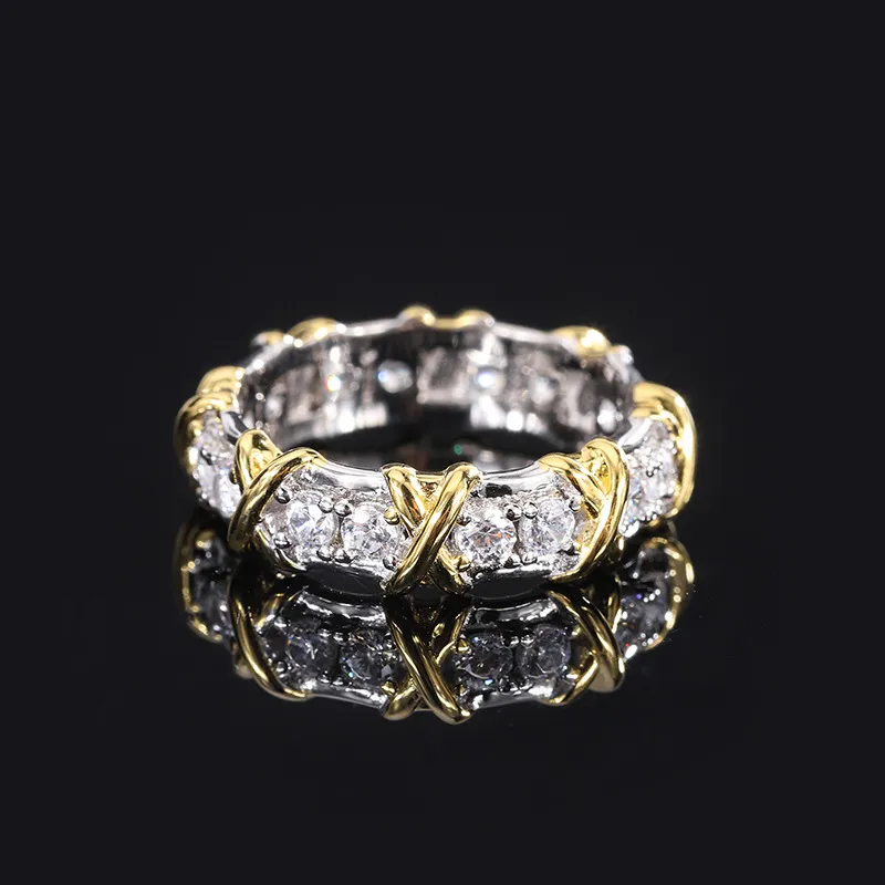 Nieuwe simulatie witte diamant mode retro all-match kleur scheiding geëlektroplateerde ring vrouwelijk S925 zilver