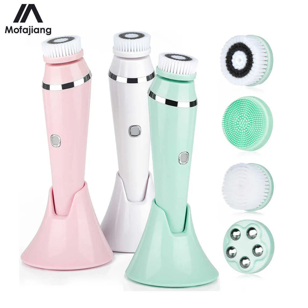 4 in 1 Sonic Facial Cleansing Brush Blackheads Removal Acne Exfoliating Tool Facial SPA Kit with Base Pore CLean Beauty Machine 230222